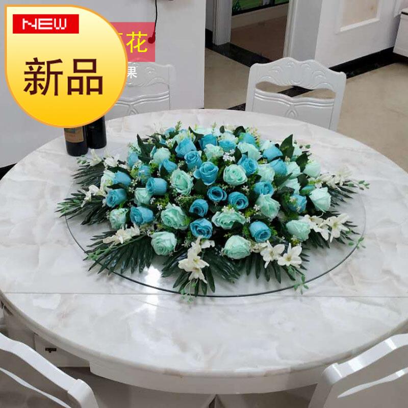 新品酒店餐桌花转盘花圆形餐台装饰花大圆桌中间桌面e摆花台花花