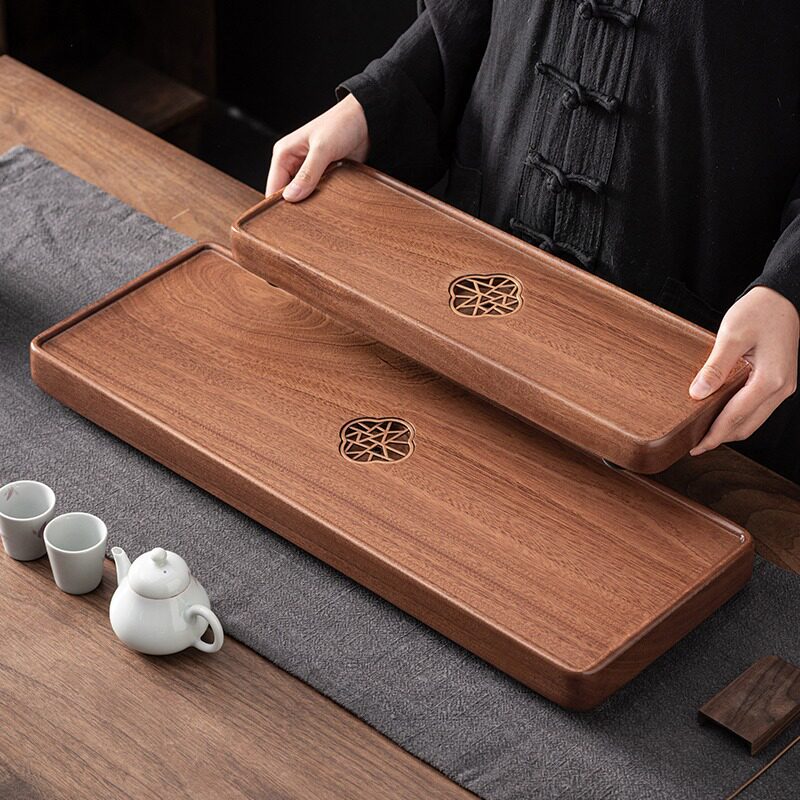 家用实木茶盘整块原木简易单独精致茶台高级感中式茶盘排水胡桃木
