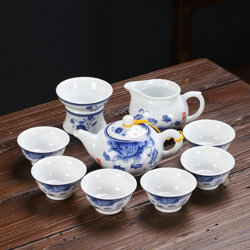 青花瓷功夫茶具套装简约实用泡茶壶盖碗礼盒整套商务会销礼