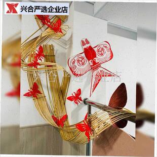 幼儿园非遗春节h场景布置材料剪纸环创吊饰挂饰竹排纸鸢风筝装饰,