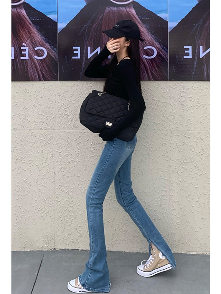 开叉牛仔裤女春秋款2025年新款高腰显瘦紧身弹力覆古微喇叭马蹄裤
