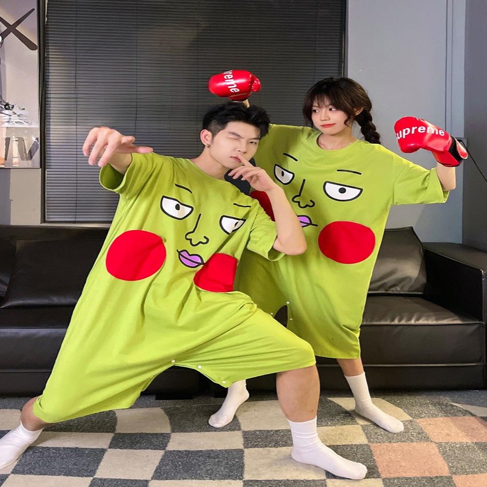小酒窝连体睡衣女夏季短袖纯棉