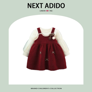 英國NEXT 秋冬女孩T恤吊帶裙2件套周歲禮服 ADIDO女童連衣裙童裝