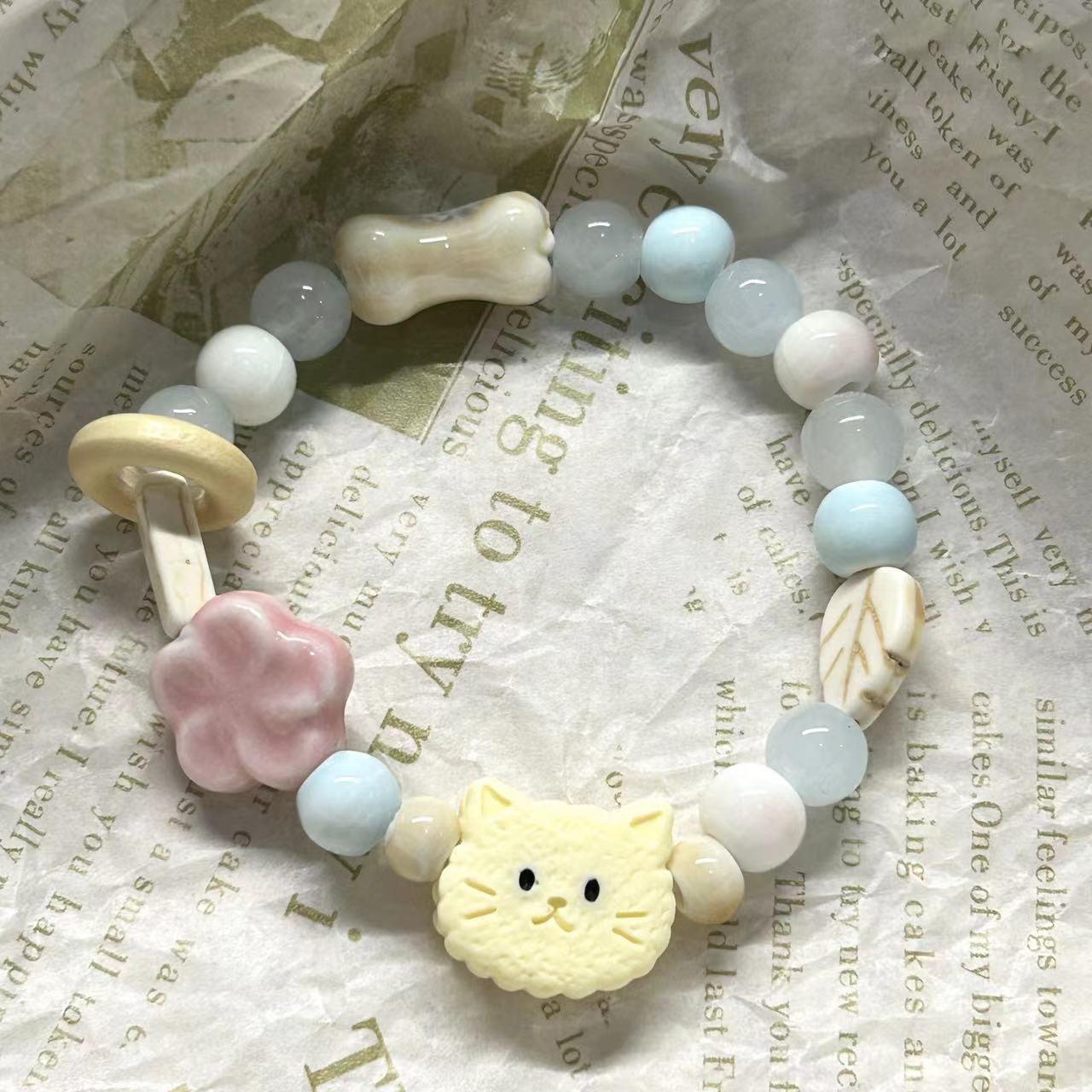 景德镇陶瓷手链胡须猫HelloKitty花朵百搭可爱风女款学生手串礼物