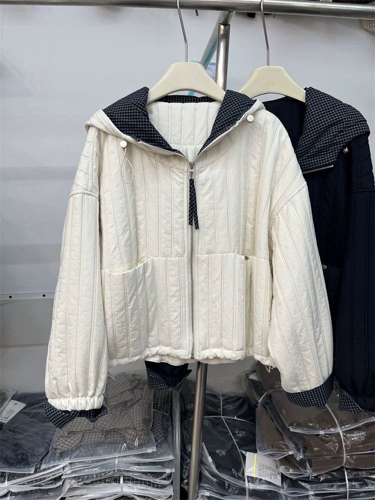 韩版宽松休闲连帽棉服夹棉外套女