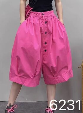 夏季女款排扣大吊裆阔腿短裤