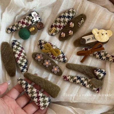 秋冬可爱侧边夹彩色千鸟格夹子小香风拼色发夹高级感发卡头饰发饰