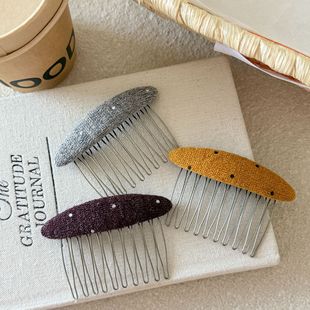 新款针织波点倒插梳碎发整理发梳女无痕刘海发夹子秋冬高颅顶发饰