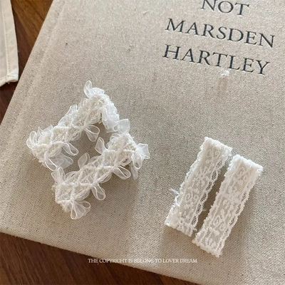 韩国ins超仙白色蕾丝花朵鸭嘴夹发夹 甜美时尚刘海夹侧边夹发饰女