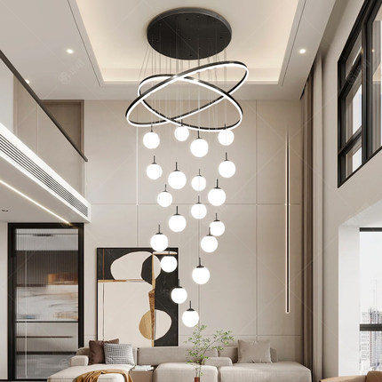 2025新款挑空客厅大吊灯挑高现代风别墅复式楼小loft公寓中空大厅