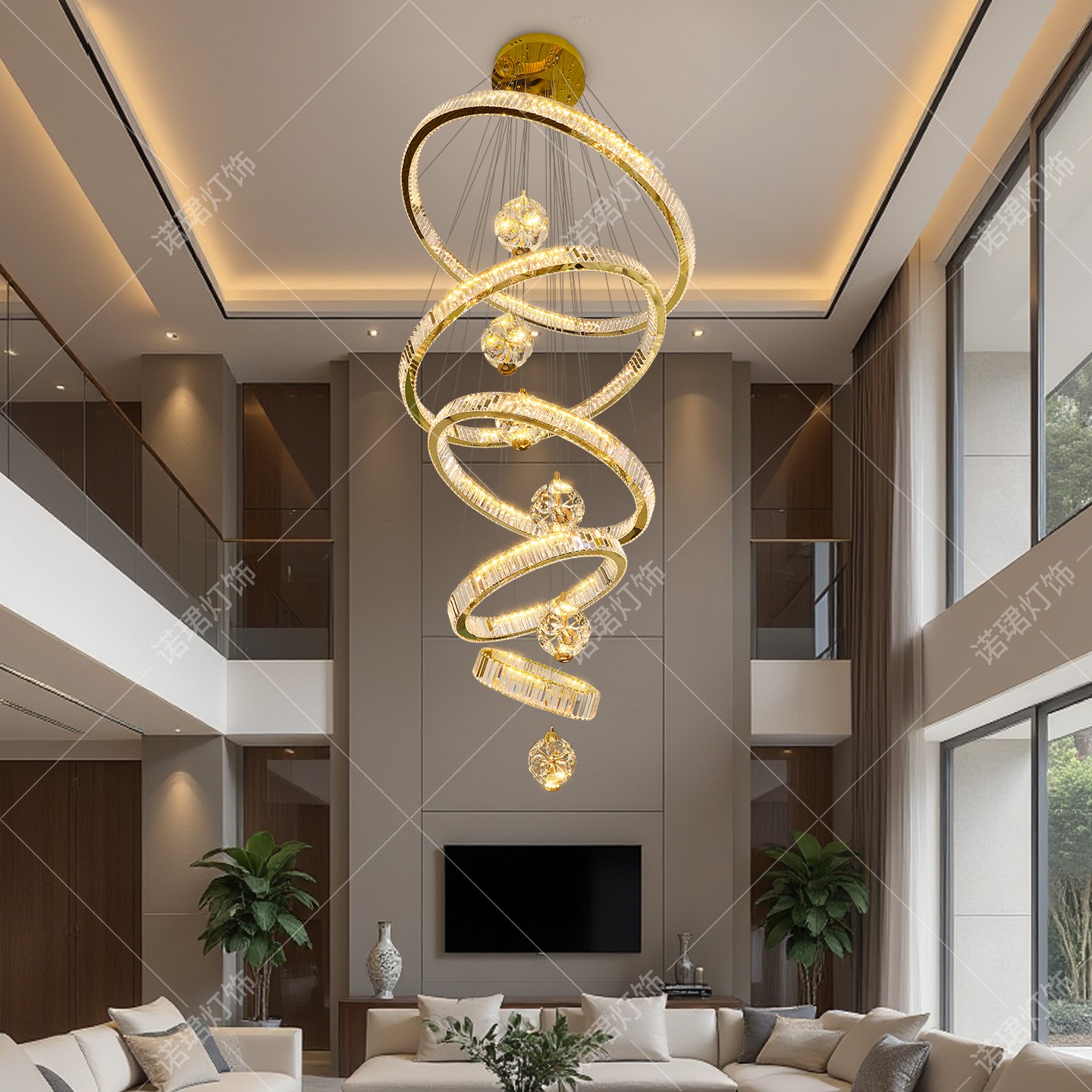 轻奢水晶挑空客厅灯复式楼大吊灯