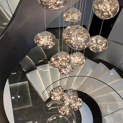 网红新款满天星旋转楼梯灯长小loft公寓客厅大吊灯挑高别墅复式楼