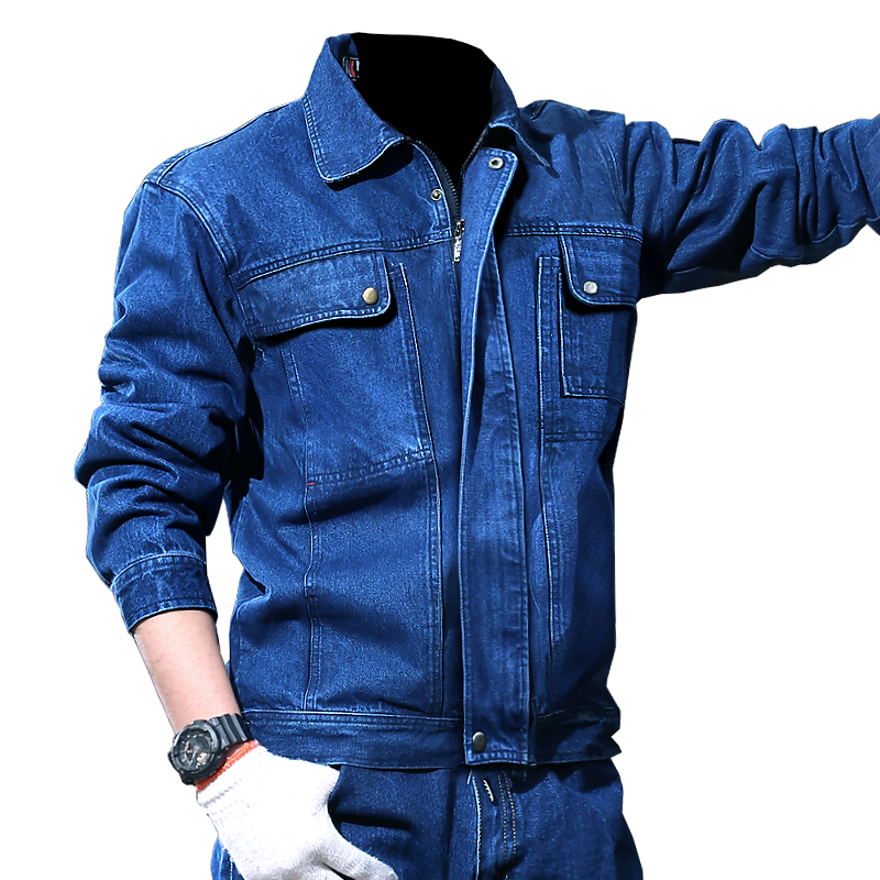 秋冬牛仔工作服套装男纯棉加厚耐磨焊工防烫劳保服电焊工作服定制