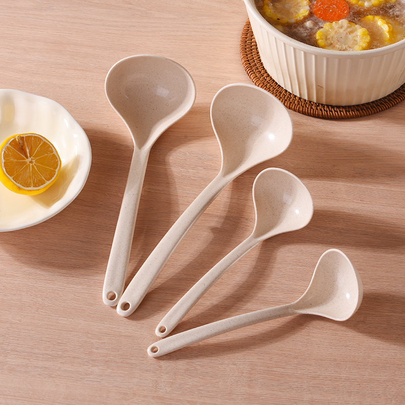 家用加厚耐高温小麦纤维长柄大号舀汤勺盛粥稀饭厨房日式小汤匙勺
