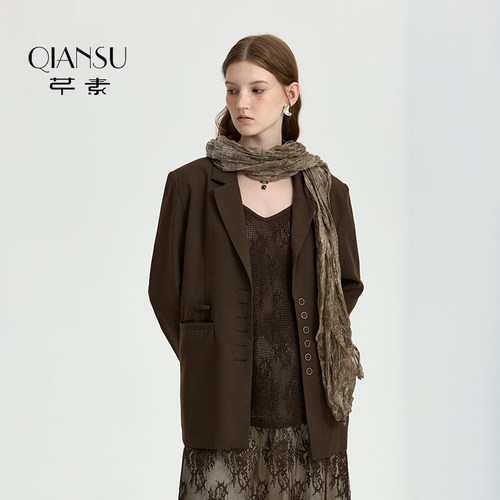 芊素美拉德风廓形西装外套女