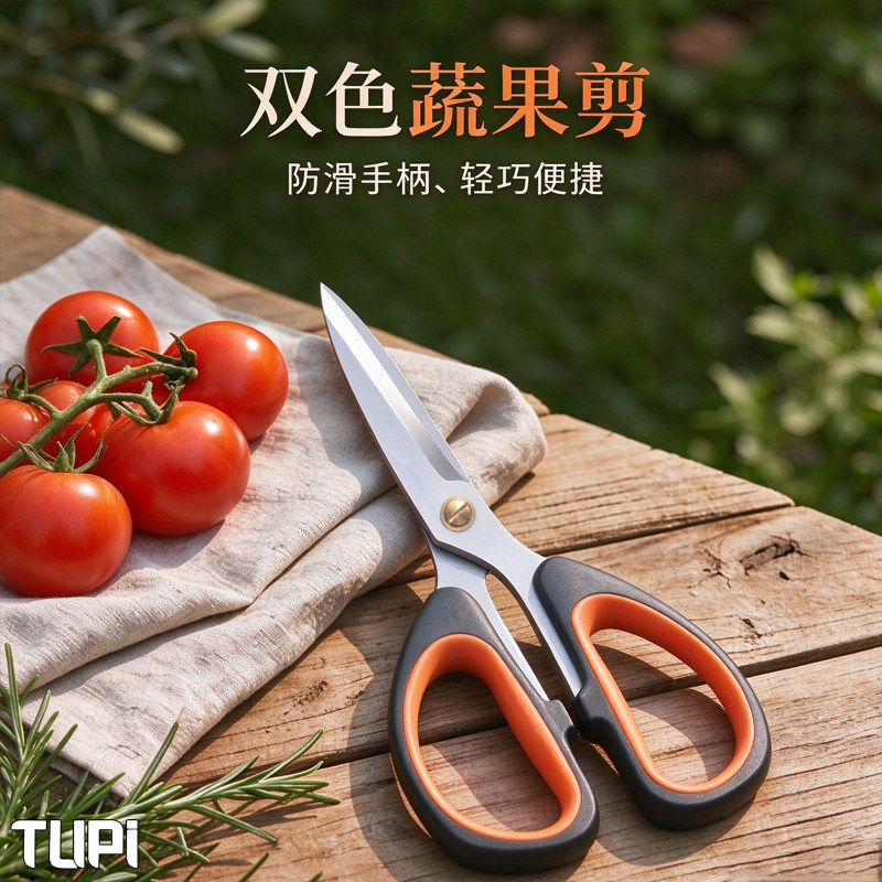 tupi便捷锋利厨房剪刀家用多功能防滑手柄轻巧便捷蔬果双色剪工具