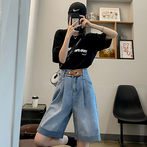 五分牛仔短裤女设计感小众中裤子