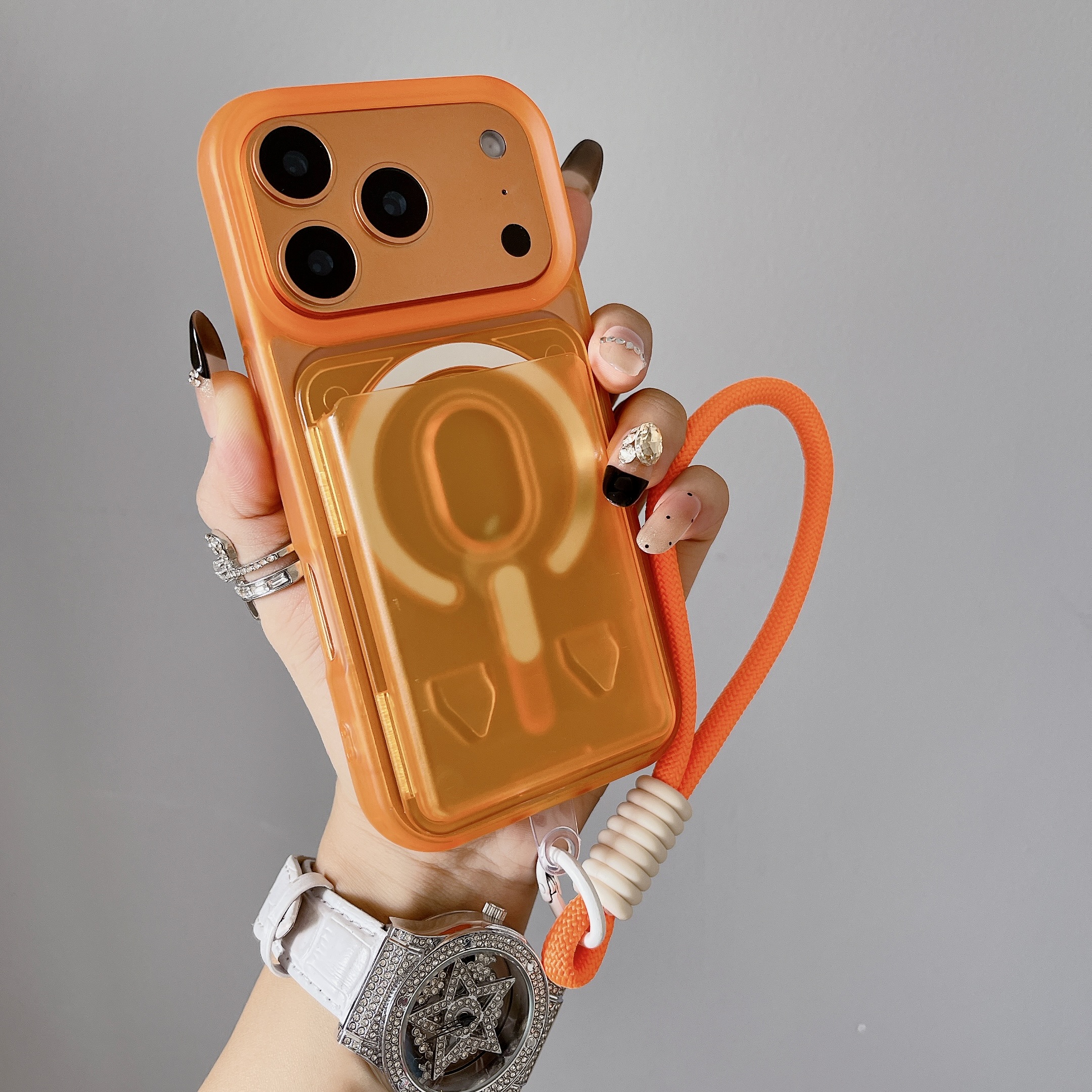 磁吸卡包带挂绳磨砂透明