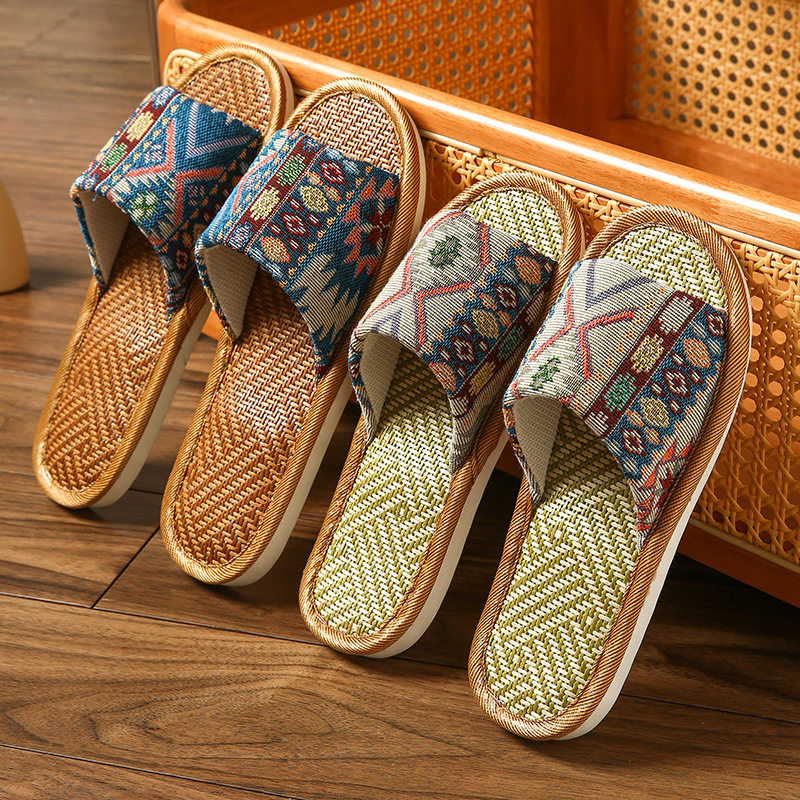 藤草拖鞋女夏季室内厚底防滑居家用情侣春秋四季竹藤草席凉拖鞋男