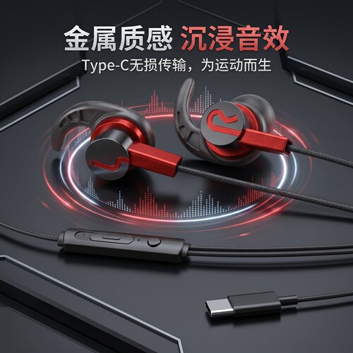 耳机有线高颜值Type入耳适用于OPP小米vivo华为手机3.5mm接口带麦
