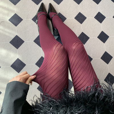 本命年丝袜女2025新款爆款立体斜纹天鹅绒酒红色秋冬季打底连裤袜