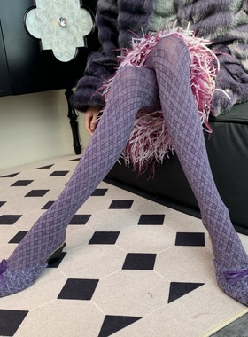 Haute Couture 级肌理法式轻奢气质打底袜紫色菱格连裤袜女