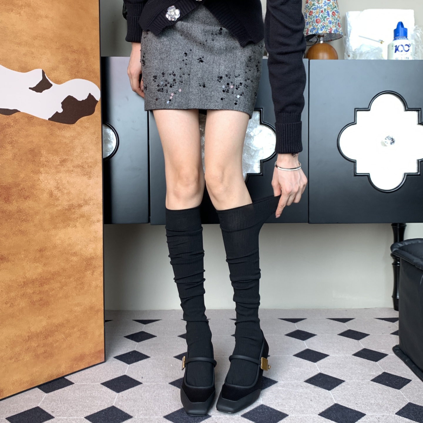 Minimalist Chic极简风尚高级感百搭商务通勤黑色长筒袜女堆堆袜