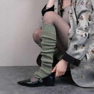 秘境交织~艺术派私藏透肉感小众符纹连裤袜叠搭浅绿色堆堆袜套