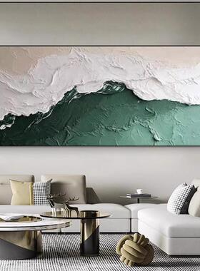 MHD手绘油画《浩海惊澜》客厅背景海浪装饰画餐厅卧室绿色抽象画