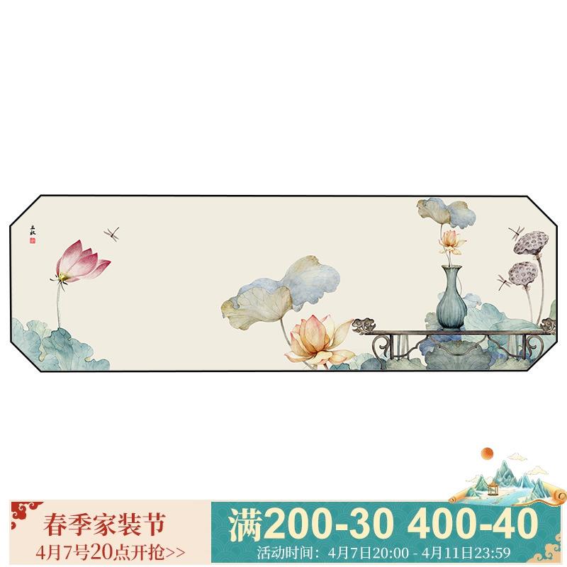 新中式客厅挂画主卧室床头装饰画茶室沙发背景墙横幅荷花壁画现代图片
