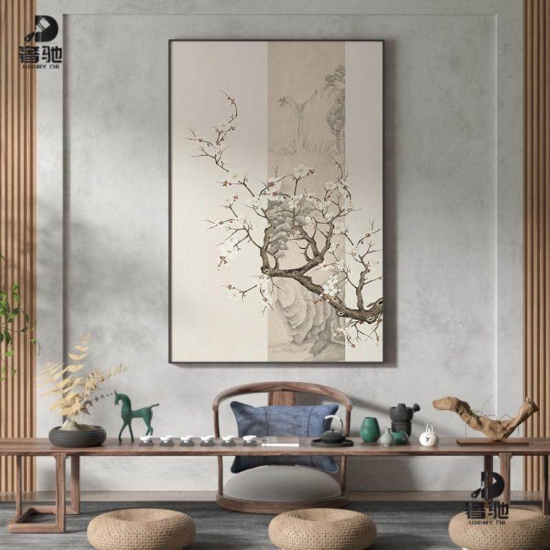 新中式客厅餐厅入户玄关装饰画中国风松树样板房壁现代轻奢挂画