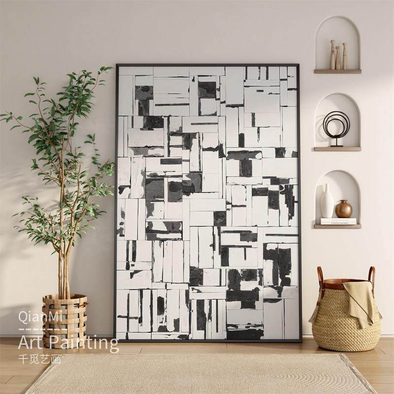 现代简约客厅装饰画黑白格子线条艺术抽象壁画入户玄关走廊墙挂画,家居饰品,现代装饰画,淘宝优惠券,粉丝福利购,淘宝优惠卷