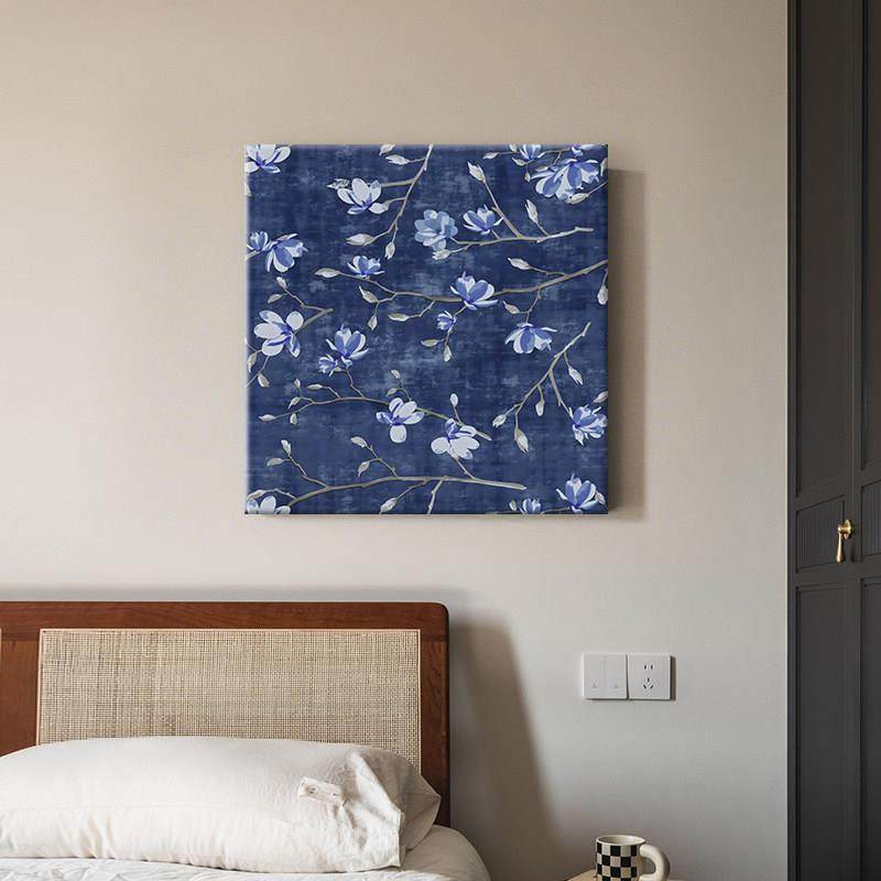 现代简约方形装饰画客厅玄关卧室茶室背景墙壁画蓝色中式花鸟挂画,家居饰品,油画,淘宝优惠券,粉丝福利购,淘宝优惠卷