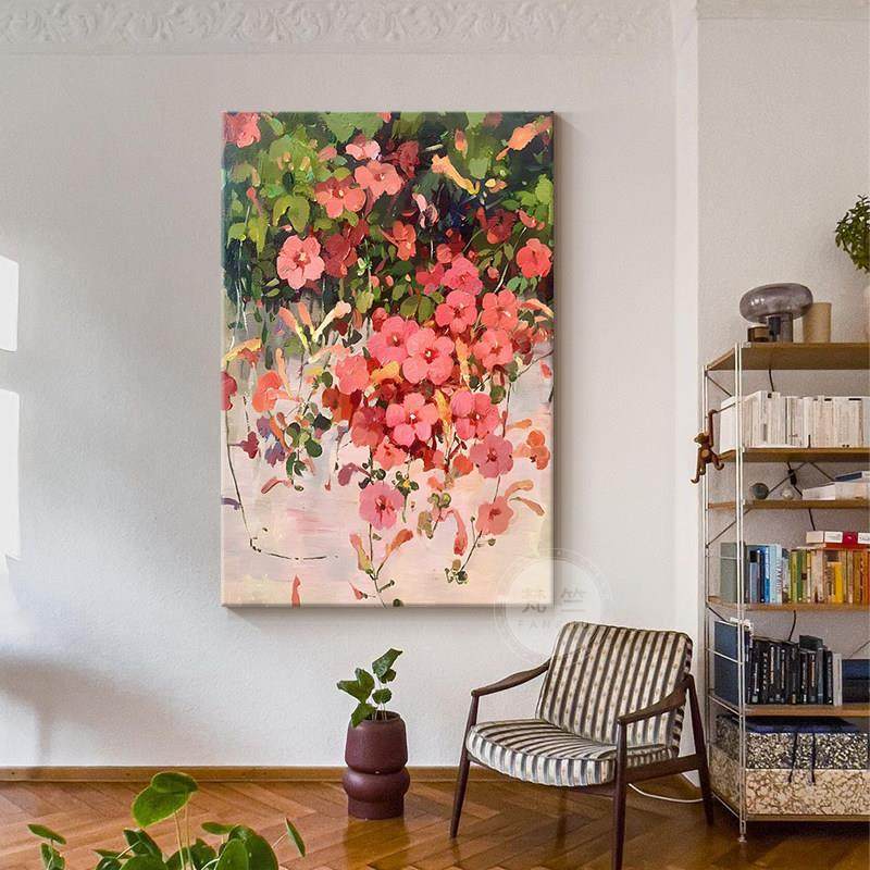 现代简约客厅玄关装饰画背景墙壁画竖版卧室北欧粉色花卉植物挂画,家居饰品,油画,淘宝优惠券,粉丝福利购,淘宝优惠卷