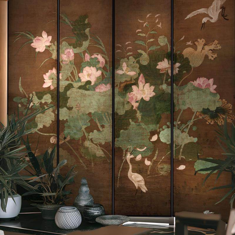 宋代美学鎏金彩雕复古屏风隔断客厅茶室酒店包间背景墙折屏定制画,家居饰品,现代装饰画,淘宝优惠券,粉丝福利购,淘宝优惠卷