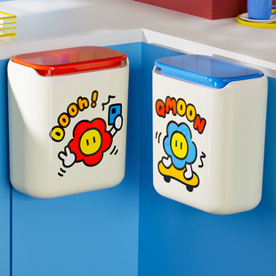 厨房垃圾桶壁挂式大容量带盖可爱卡通厨余垃圾筒免弯腰收纳卫生桶