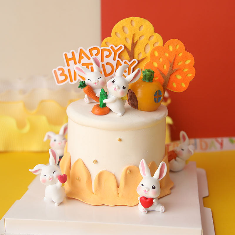 烘焙蛋糕装饰摆件网红卡通可爱兔子生日装扮拔萝卜甜品树插件插牌