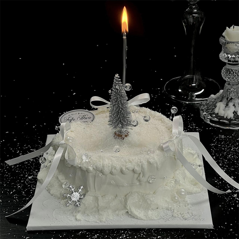 ins风圣诞节烘焙蛋糕装饰摆件银色雪花圣诞树丝带蝴蝶结派对插件