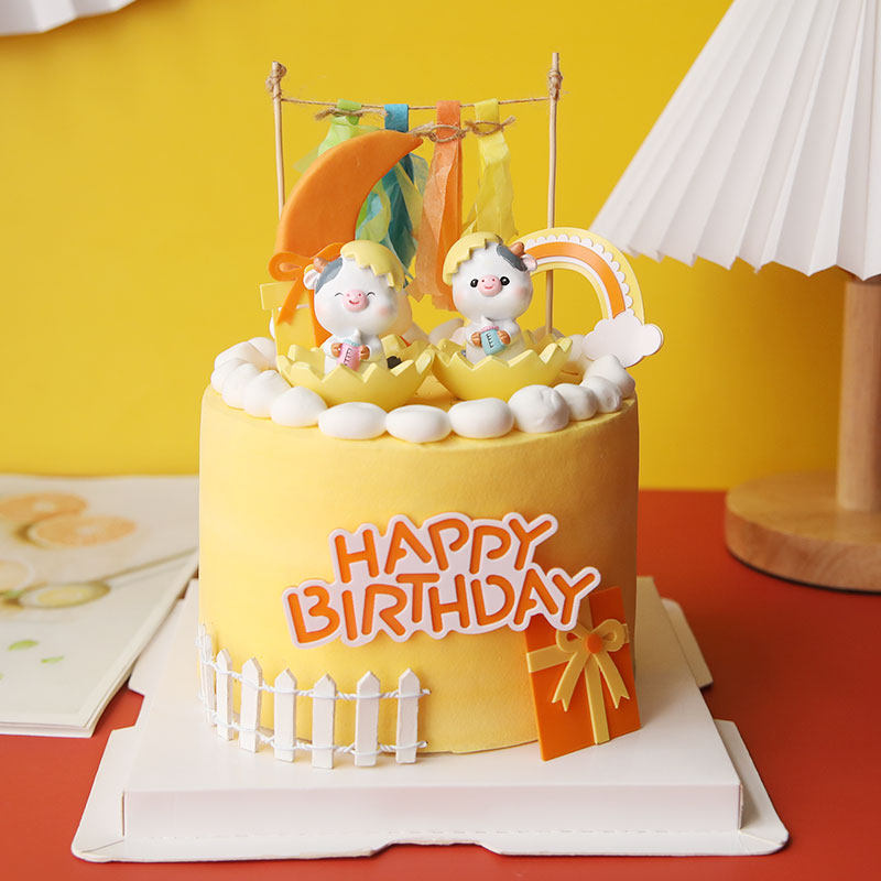 烘焙蛋糕装饰蛋壳小牛牛宝宝baby生日派对甜品台卡通可爱摆件插卡