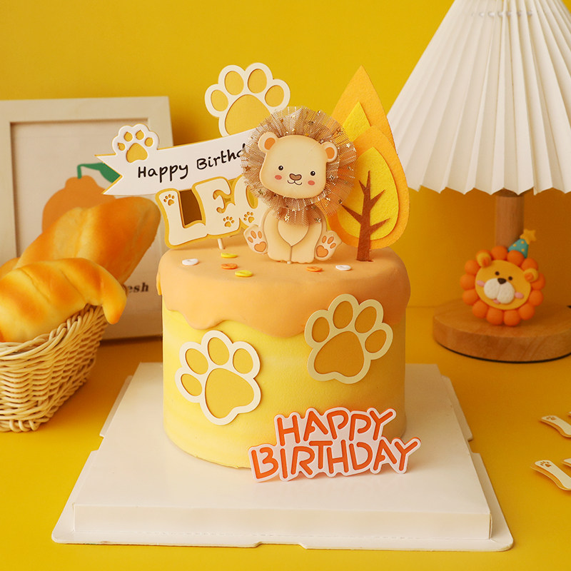 狮子座烘焙蛋糕装饰leo爪印网红生日蛋糕装饰小狮子软陶甜品插件