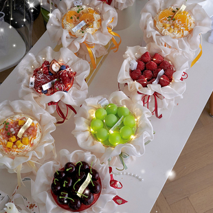 佳妍圣诞节新年网红烘焙蛋糕装 饰草莓花束配件褶皱围边丝带插件