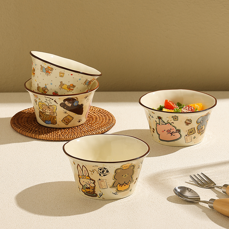 可爱卡通陶瓷斗笠碗女生饭碗小碗