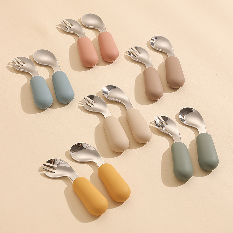 cookzone不锈钢硅胶宝贝学食勺