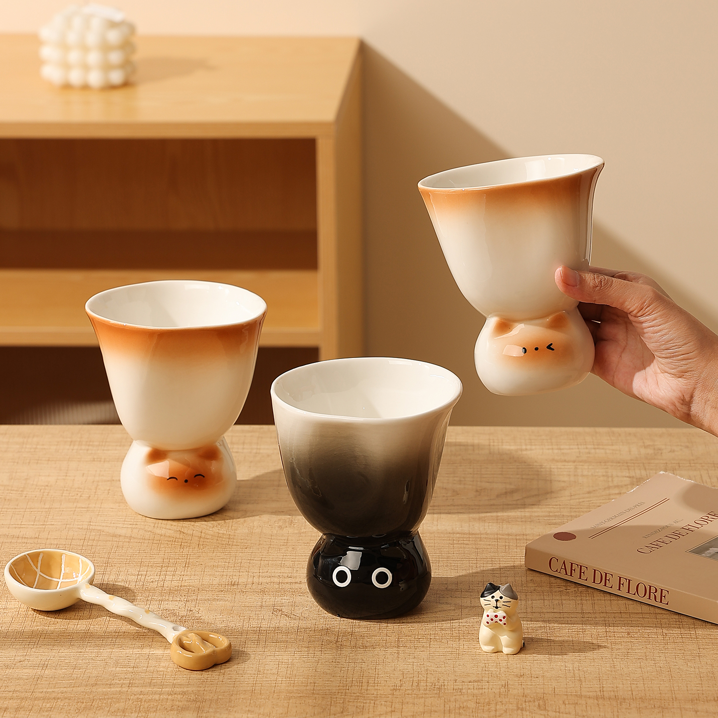 cookzone可爱暹罗猫陶瓷高脚杯子
