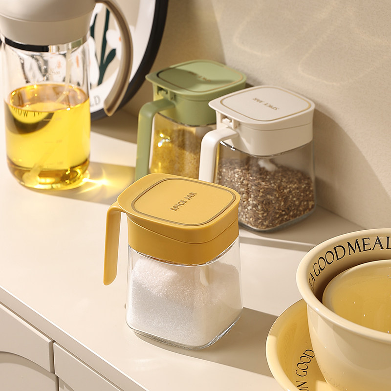 cookzone家用厨房玻璃翻盖调料罐