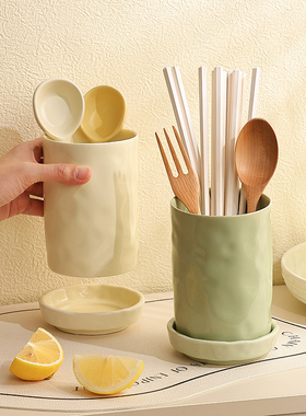 奶油风网红筷子笼陶瓷筷篓家用厨房收纳快子筷子筒台面沥水筷子桶