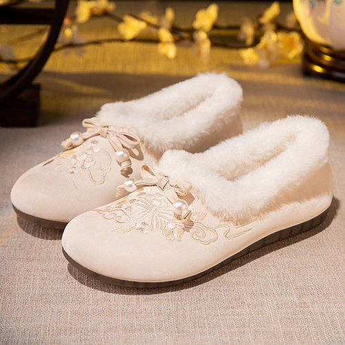 新中式国风加绒保暖绣花女棉鞋