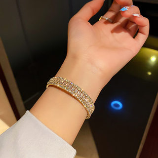 镶钻锆石开口手镯韩国设计感简约几何时尚手环网红文艺范个性手饰