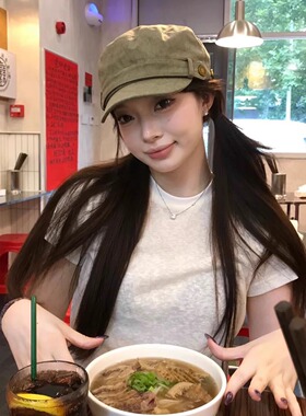 森系时髦复古平顶帽女春秋