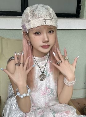 法式复古花朵蕾丝包头帽女夏韩版ins辣妹时尚薄款镂空头巾帽早秋